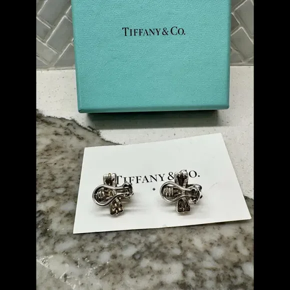 Tiffany & Co. Gold Rope Silver Signature ''X'' Clip-on Earrings .925 Silver Cert